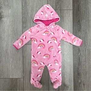 LITTLE BEGINNINGS FLEECE BUNTING PINK UNICORN 3-6MO